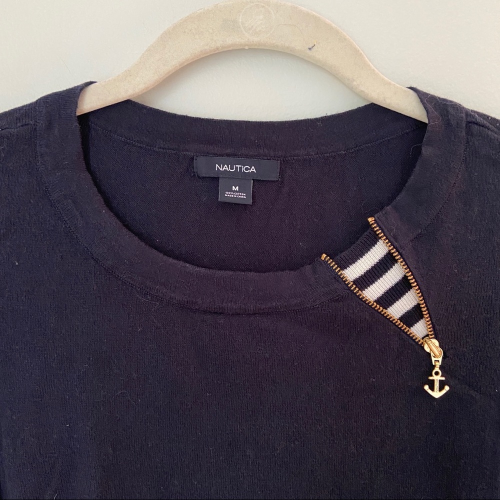 Nautica Navy Sweater with Anchor Zip Detail